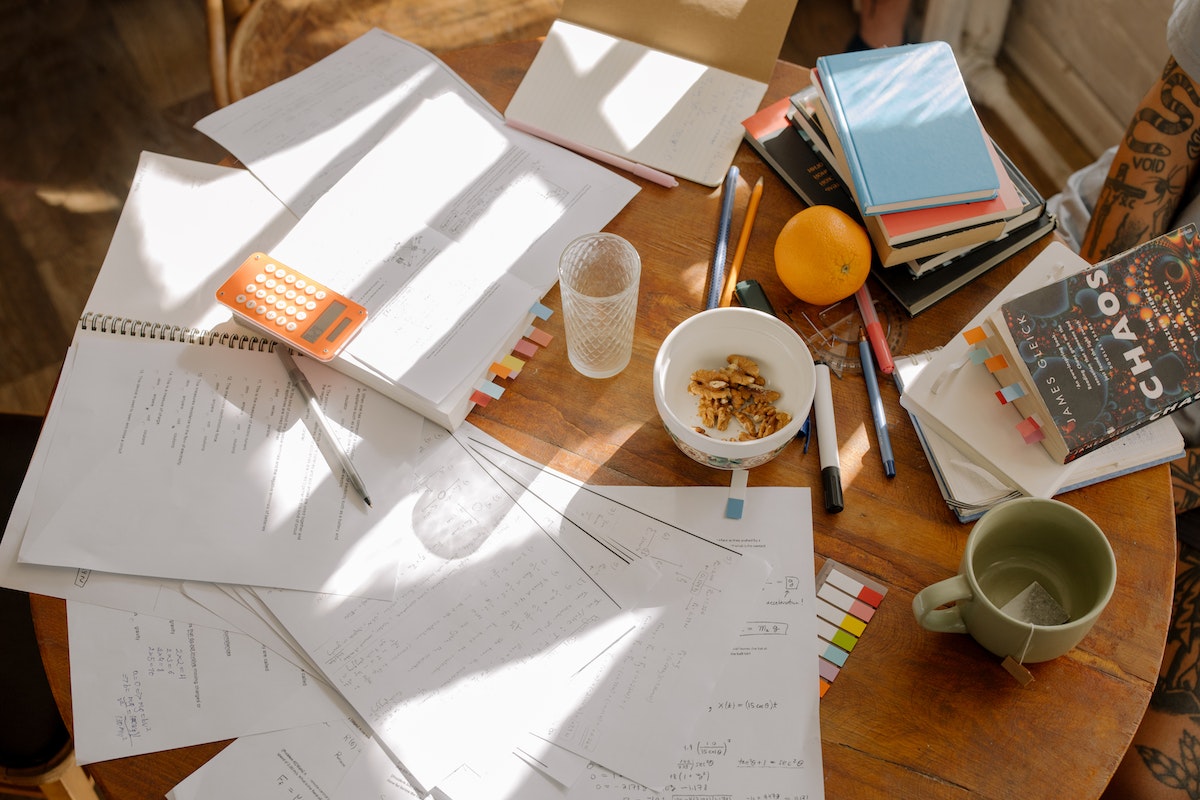 Table where someone is studying for real estate license