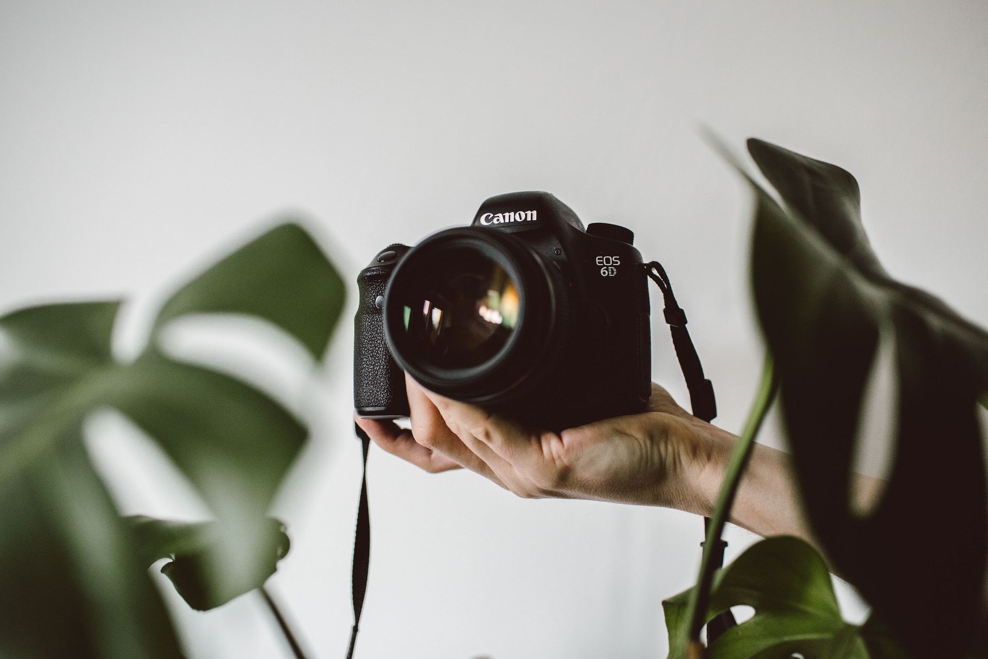 Real estate photographer presenting a camera.